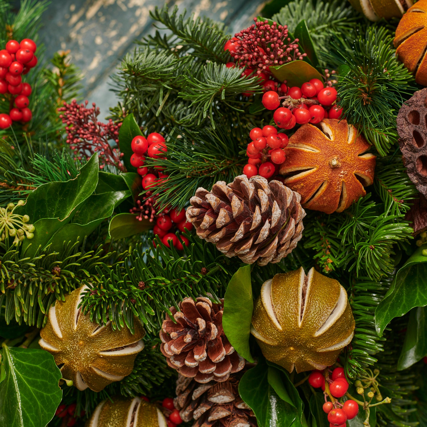 Festive Blue Pine Christmas Wreath